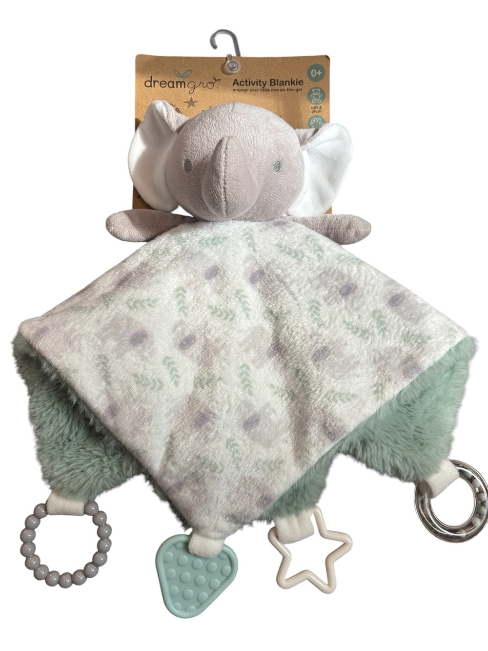 Dreamgro Elephant Activity Blankie - Soft Mint & Gray NWT